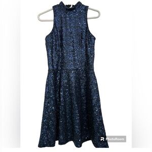 Dress the Population Navy Blue Sequin Fit-and-Flare Dress
